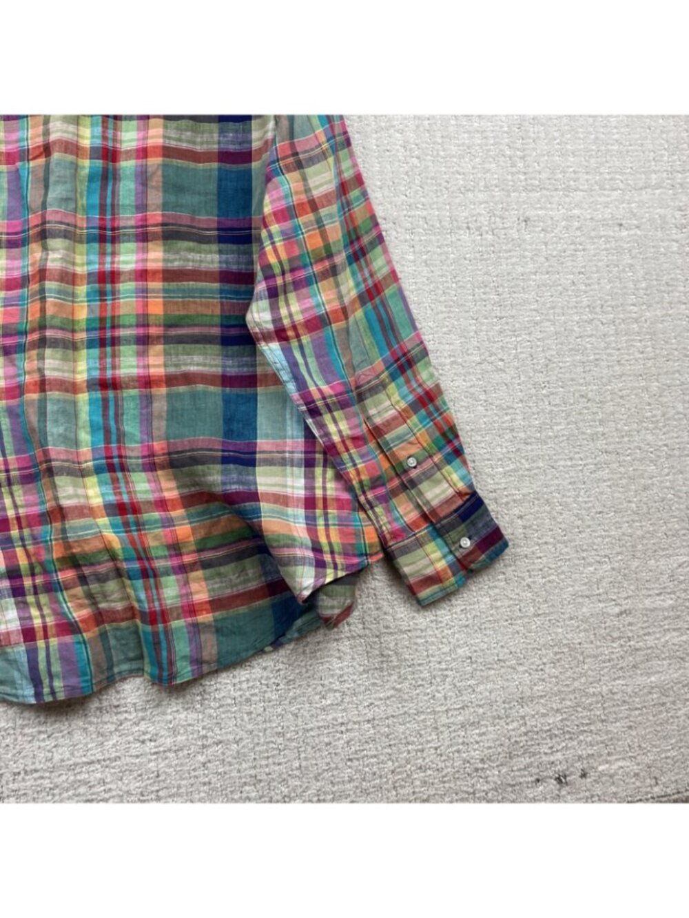 Polo Ralph Lauren Western Linen Button Up Dress Shirt Men Sz M Multicolor Plaid - Picture 15 of 16